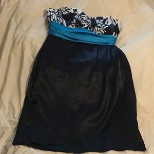 Charlotte Russe Cocktail Dress Satin Black Blue Floral Size 5 Juniors